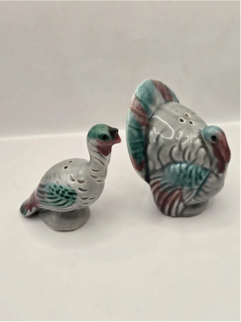 Vtg 60s Turkey Salt & Pepper Shakers Tom Hen Couple Thanksgiving Fall Gray